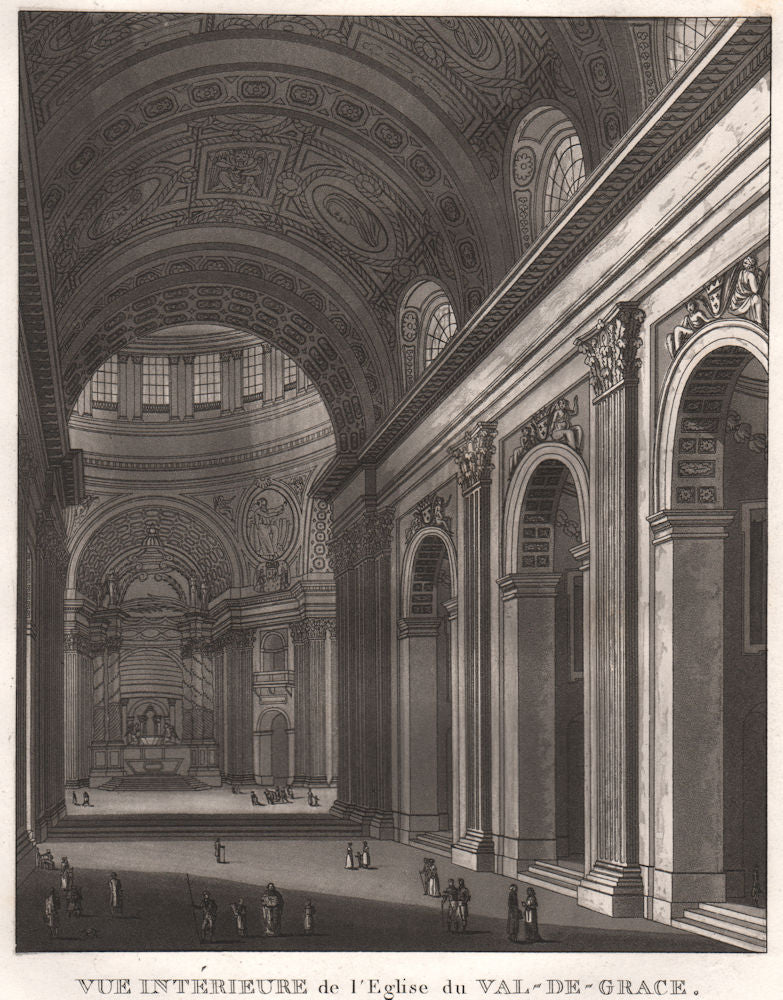 PARIS. Eglise du Val-de-Grace. Aquatint 1808 old antique vintage print picture